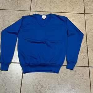 Tultex Ultra Fleece 120 Blue‎  V-Neck Sweater Women's Size M USA Made